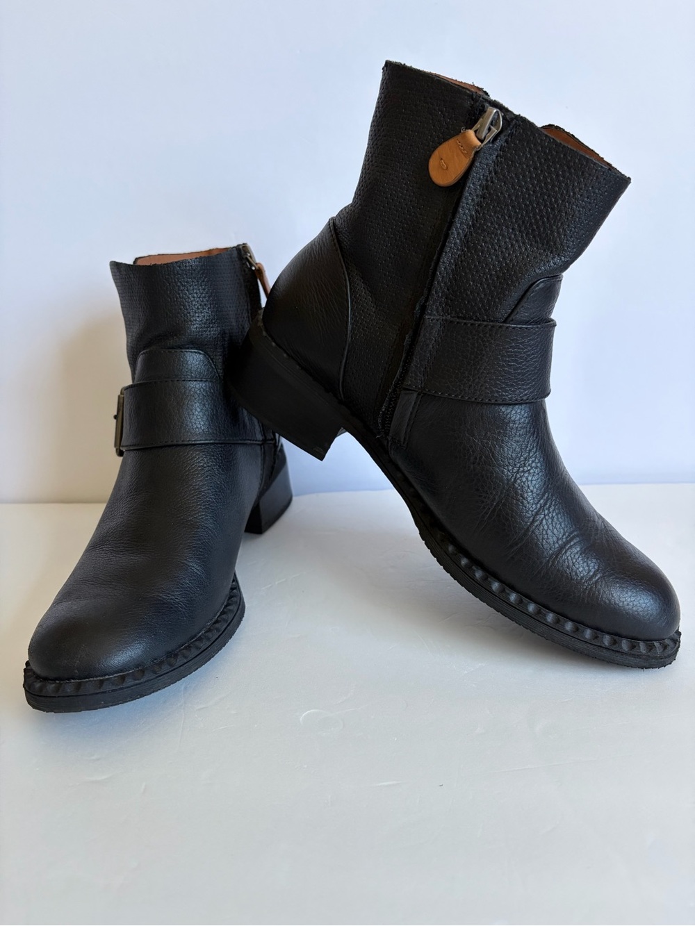 gentle souls Black Leather Ankle Booties with Side Zip